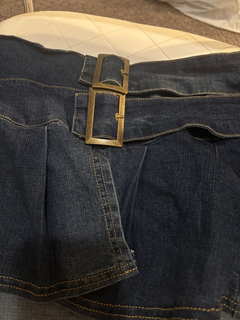 Urban Outfitters Dark Blue Denim Mini Skirt with Brass Buckle